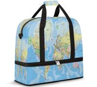 Borsone da viaggio con mappa del mondo politico, per donne e uomini, pieghevole, per sport, palestra, fine settimana, pernottamento, borsa da cabina con scomparto per scarpe, Multicolore
