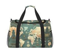 Borsone da viaggio con mappa del mondo retrò con stampa weekender, borsa da viaggio per donne e uomini, borsa da palestra, Nero , Taglia unica