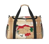 Borsone da viaggio con mappa topografica della Turchia con stampa della bandiera della Turchia, borsa da palestra da donna, borsa da viaggio, borsa da viaggio per la notte, borsa organizer, nero,