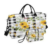 Borsone da viaggio, con margherite bianche, gialle, nere, bianche, a quadri, borsa da palestra con borsa portaoggetti, borsa per la notte, per uomini e donne, viaggi, sport, yoga, Multicolore, Taglia