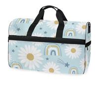 Borsone da viaggio con margherite e stelle arcobaleno per uomini, donne, ragazzi e adolescenti, borsa da palestra oversize con scomparto per scarpe durante la notte, fine settimana, yoga, allenamento,