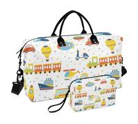 Borsone da viaggio con mongolfiera e arcobaleno blu, arancione, borsa da viaggio per la notte, borsa tote con tracolla regolabile per viaggi di grande capacità, Auto arcobaleno mongolfiera arancione