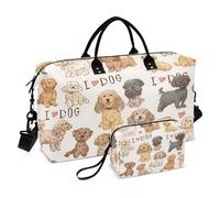 Borsone da viaggio con motivo a cuore con cani, per palestra, yoga, borse da viaggio per uomo e donna, Motivo a cuore con cani, Taglia unica, Borsone da viaggio