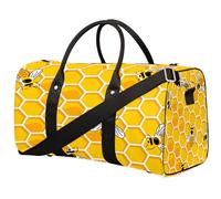 Borsone da viaggio con motivo a nido d'ape con ape, borsa sportiva gialla, borsa da palestra pieghevole, borsa per la notte, borsa da viaggio per donne e uomini, Carino nido d'ape ape, 17.4(L) x