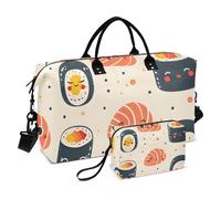 Borsone da viaggio con motivo a pois sushi, borsa da palestra con borsa portaoggetti, borsa per la notte, per uomini e donne, viaggi, sport, yoga, Multicolore, Taglia unica