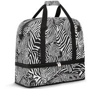 Borsone da viaggio con motivo a righe zebrate per donne e uomini, borse per la notte per il fine settimana, pieghevole, separato da bagnato, 47 l, per sport, palestra, yoga, Colore, 47 L, Organizer