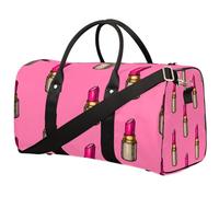 Borsone da viaggio con motivo a rossetto, borsa da palestra con sfondo rosa, borsa da palestra pieghevole, borsa per la notte, borsa da viaggio per donne e uomini, Motivo rossetto, 17.4(L) x 8.3(W) x