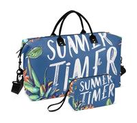 Borsone da viaggio, con motivo ananas, con scritta "Summer Time", borsa da palestra con borsa portaoggetti, borsa per la notte, per uomini e donne, viaggi, sport, yoga, Multicolore, Taglia unica