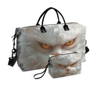 Borsone da viaggio con motivo divertente in angora turca, con gatti e rabbia, grande borsone da viaggio, borsa da palestra per fine settimana, borsa da palestra con borsa da toilette per aereo