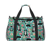 Borsone da viaggio con motivo floreale Border Collie, borsa per il fine settimana, borsa a mano, per allenamento, sport, ospedale
