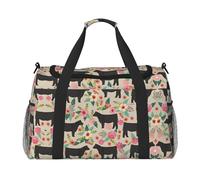Borsone da viaggio con motivo floreale, rosa, con mucche, bovini, weekend, weekend, per la notte, per allenamento, sport, ospedale