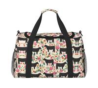 Borsone da viaggio con motivo floreale, rosa, con mucche, bovini, weekend, weekend, per la notte, per allenamento, sport, ospedale