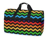 Borsone da viaggio con motivo geometrico a zigzag arcobaleno, per uomini, donne, ragazzi, ragazze, adolescenti, borsa sportiva oversize con scomparto per scarpe, per la notte, il fine settimana, yoga,