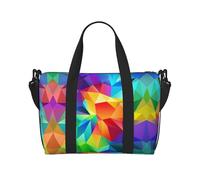Borsone da viaggio con motivo geometrico arcobaleno, leggero, in tessuto Oxford, borsa da viaggio da donna, ideale per palestra da uomo, Nero , Taglia unica