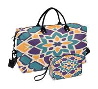 Borsone da viaggio con motivo geometrico simmetrico, borsa da viaggio con borsa da toilette per aereo, viaggi, palestra, yoga, Geometrico Simmetrico, Taglia unica, alla moda