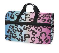 Borsone da viaggio con motivo leopardato blu e rosa, per uomini, donne, ragazzi, ragazze, adolescenti, borsa sportiva oversize con scomparto per scarpe, per la notte, il fine settimana, yoga,