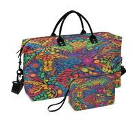 Borsone da viaggio con motivo leopardato con segno della pace arcobaleno, borsa da toilette e tracolla regolabile, per viaggi, palestra, yoga, fine settimana, Multicolore, Taglia unica, Beauty case