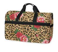 Borsone da viaggio con motivo leopardato e rosa, per uomini, donne, ragazzi, ragazze, adolescenti, borsa sportiva oversize con scomparto per scarpe, per la notte, il fine settimana, yoga, allenamento,