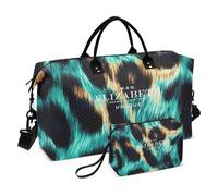 Borsone da viaggio con motivo leopardato, marrone, verde, borsa a tracolla, borsone sportivo con tracolla regolabile, set da 2 pezzi, marrone verde leopardato, taglia unica, Marrone Verde Leopardo, 1