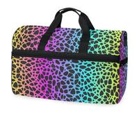 Borsone da viaggio con motivo leopardato senza cuciture arcobaleno creativo per uomini, donne, ragazzi e adolescenti, borsa sportiva oversize con scomparto per scarpe durante la notte, fine settimana,