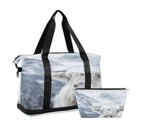 Borsone da viaggio con mucca bianca delle Highland e montagna della neve, impermeabile, per palestra, sport, borsa da viaggio con scomparto, White Highland Mucca e Snow Mountain, Taglia unica, Borsone