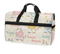 Borsone da viaggio con mucca che dorme vettoriale, per uomini, donne, ragazzi, ragazze, adolescenti, borsa da palestra oversize con scomparto per scarpe, borsa per allenamento durante la notte, fine