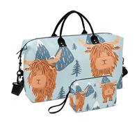 Borsone da viaggio, con mucca delle Highland e montagne, borsa da palestra con borsa portaoggetti, borsa per la notte, per uomini e donne, viaggi, sport, yoga, Multicolore, Taglia unica