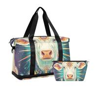 Borsone da viaggio con mucca di cartone animato Taro astrologia grande borsone da viaggio Weekender borsa da notte con borsa da toilette per viaggio impermeabile, Cartone animato Taro astrologia