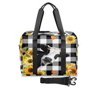 Borsone da viaggio con mucca divertente con girasole scozzese per donne, uomini, ragazze e ragazzi, borsa da viaggio per il fine settimana da 32 l, borsa grande da cabina per viaggi, sport, palestra,