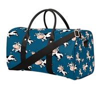 Borsone da viaggio con mucca in stile cartone animato, adorabile animale blu, borsa da palestra pieghevole, borsa per la notte, borsa da viaggio per donne e uomini, Cartone animato M, 17.4(L) x 8.3(W)