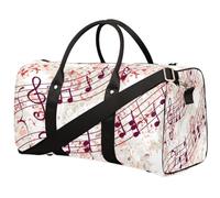 Borsone da viaggio con note musicali musicali, motivo floreale, borsa da palestra pieghevole, borsa per la notte, borsa da viaggio per donne e uomini, Nota musicale musicale, 17.4(L) x 8.3(W) x 9.5(H)