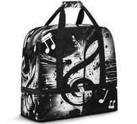 Borsone da viaggio con note musicali nere, per donne e uomini, musica astratta, pieghevole, per sport, palestra, fine settimana, pernottamento, borsa da cabina con scomparto per scarpe, Multicolore