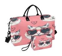 Borsone da viaggio, con occhiali da sole a forma di gatto, rosa, borsa da palestra con borsa portaoggetti, borsa per la notte, per uomini e donne, viaggi, sport, yoga, Multicolore, Taglia unica