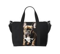 Borsone da viaggio con orecchie lunghe, stampa bulldog francese, borsone da viaggio da donna, borsa leggera da portare a mano, borsa per oggetti personali, Nero , Taglia unica