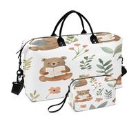 Borsone da viaggio con orsetti che leggono un libro, con borsa da toilette e tracolla regolabile, per viaggi, palestra, yoga, fine settimana, Multicolore, Taglia unica, Beauty case