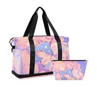 Borsone da viaggio con orsetto da sogno, viola, con borsa da toilette per viaggi, set da 2 pezzi, viola sognante ragazza carina orso, 1 size