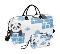Borsone da viaggio, con panda che si arrampica sul muro, blu, borsa da palestra con borsa portaoggetti, borsa per la notte, per uomini e donne, viaggi, sport, yoga, Multicolore, Taglia unica