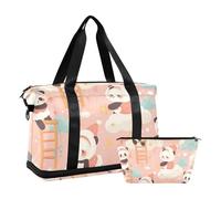 Borsone da viaggio con panda rosa carino grande borsa da trasporto per aeroporto con cinghia regolabile per yoga set da 2 pezzi, Simpatico panda rosa, 1 size