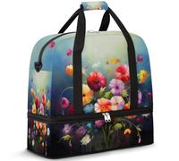 Borsone da viaggio con papavero astratto ad acquerello, per donne e uomini, stampa floreale artistica pieghevole, borsa da palestra per il fine settimana e la notte, borsa da cabina con scomparto per