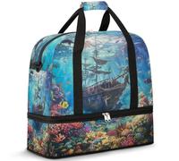 Borsone da viaggio con pesci tropicali dell'oceano tropicale, per donne e uomini, borsa pieghevole per sport, palestra, fine settimana, pernottamento, borsa da cabina con scomparto per scarpe