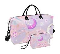 Borsone da viaggio con pianeta stellare color pesca e viola, borsa da palestra con borsa da toilette per aereo, set da 2 pezzi