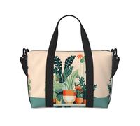 Borsone da viaggio con piccole piante verdi in stile cartone animato, leggero, in tessuto Oxford, borsa da viaggio per donne, ideale per palestra da uomo, Nero , Taglia unica