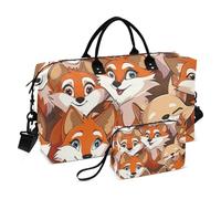 Borsone da viaggio, con piccole volpi in stile cartone animato, borsa da palestra con borsa portaoggetti, borsa per la notte, per uomini e donne, viaggi, sport, yoga, Multicolore, Taglia unica