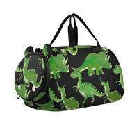 Borsone da viaggio con pinguini, stelle, nuvola nera, scura, per ragazzi durante la notte, weekender, borsone da viaggio per bambini, Dinosauri Cartoon Verde Nero, classico