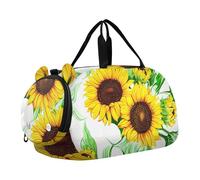 Borsone da viaggio con pinguini, stelle, nuvola nera, scura, per ragazzi durante la notte, weekender, borsone da viaggio per bambini, Piastrella verde vibrante girasoli, classico