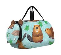 Borsone da viaggio con pinguini, stelle, nuvola nera, scura, per ragazzi durante la notte, weekender, borsone da viaggio per bambini, graziosa stampa fauna selvatica di castori, classico