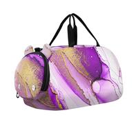 Borsone da viaggio con pinguini, stelle, nuvola nera, scura, per ragazzi durante la notte, weekender, borsone da viaggio per bambini, Marmo Astratto Oro Viola, classico