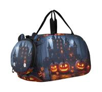 Borsone da viaggio con pinguini, stelle, nuvola nera, scura, per ragazzi durante la notte, weekender, borsone da viaggio per bambini, Luci di Halloween di zucche del castello, classico