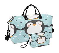 Borsone da viaggio con pinguino che si tiene per mano, con borsa da toilette e tracolla regolabile, per viaggi, palestra, yoga, fine settimana, Multicolore, Taglia unica, Beauty case