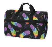 Borsone da viaggio con piume di uccello arcobaleno, nero, per uomini, donne, ragazzi, ragazze, adolescenti, borsa da palestra oversize con scomparto per scarpe, per la notte, il fine settimana, yoga,